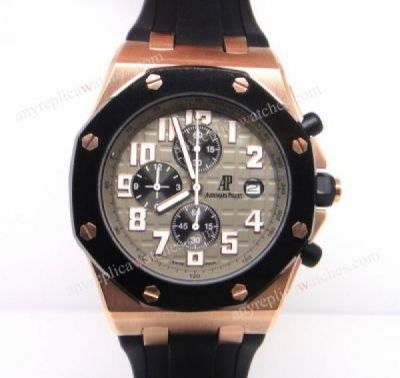 Top Grade Audemars Piguet Royal Oak Clone Rose Gold & Black Rubber Mens Watch